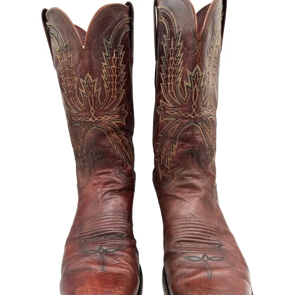 Lucchese 2000 men's western boots Brown exotic leather round toe SZ 10.5 B